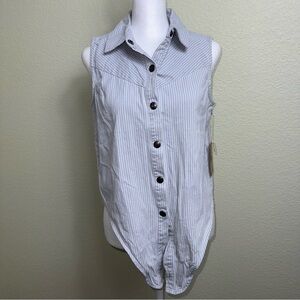 Lone Star Designed by NY Denim Sleeveless‎ Tie Bottom M NWT Snaps Stripes Cotton